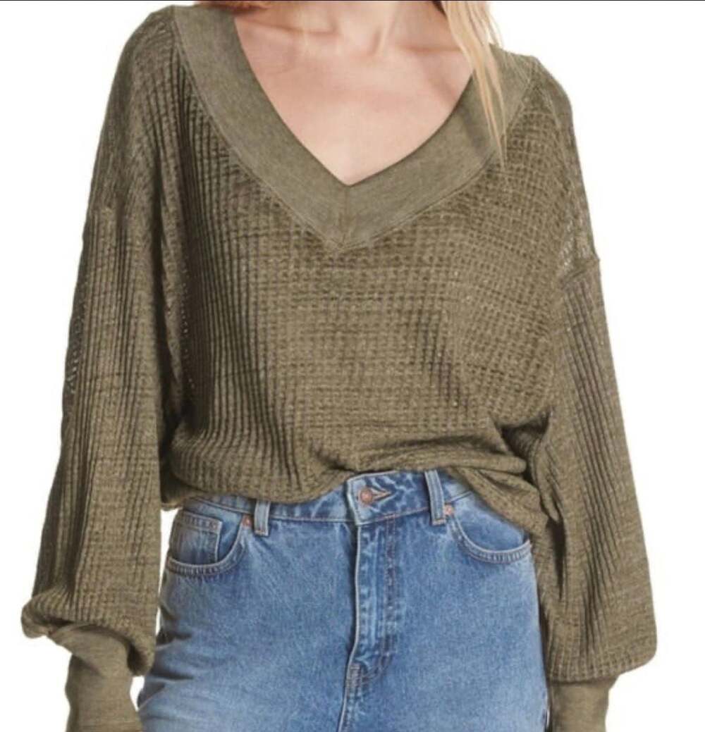 Free People South Side Thermal V-Neck Waffle Knit Top